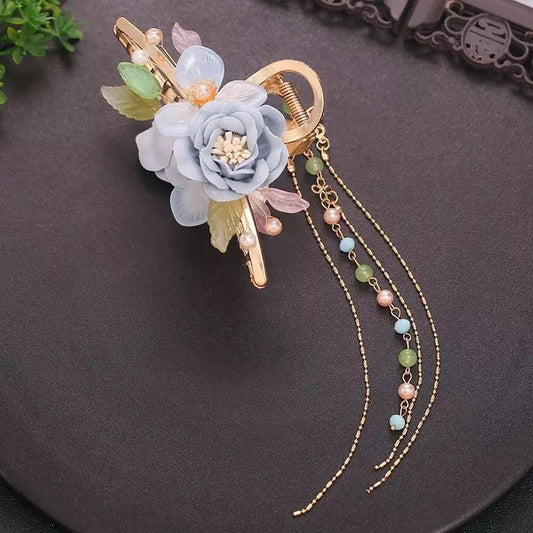 Hanfu inspired flower hair claw clip tassel , chinese hair decor