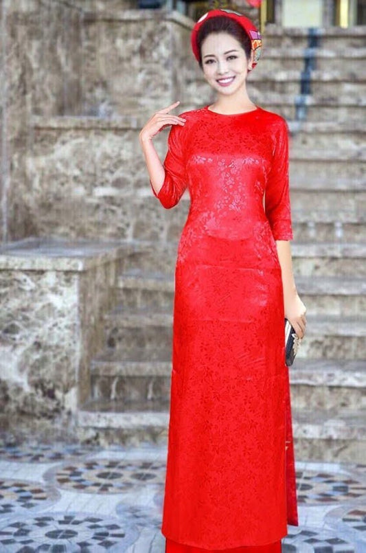 Pre-made Vietnamese Ao Dai Dress (Bộ áo dài may sẵn kèm quần) Vietnamese traditional dress costume