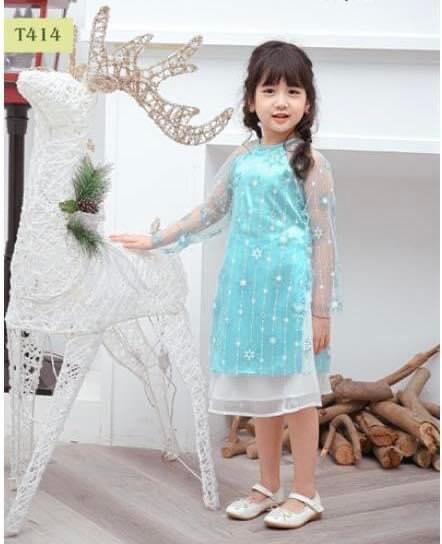Pre-Made Girl Vietnamese Ao Dai Cach Tan (áo dài bé gai), Frozen Elsa theme Kids Vietnamese traditional dress, cheongsam, qipao