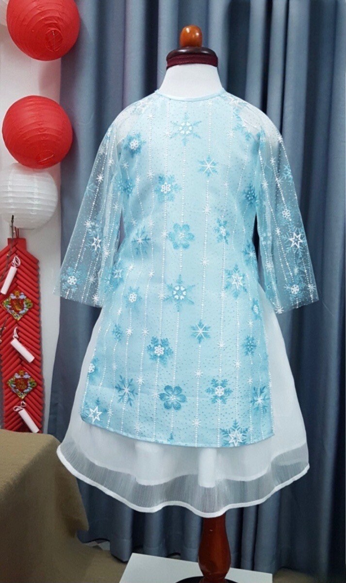 Pre-Made Girl Vietnamese Ao Dai Cach Tan (áo dài bé gai), Frozen Elsa theme Kids Vietnamese traditional dress, cheongsam, qipao