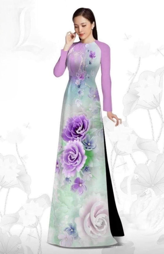 Pre-made Vietnamese Ao Dai Dress (Bộ áo dài may sẵn kèm quần, cổ 2 phân tay dài) Vietnamese traditional dress costume qipao cheongsam