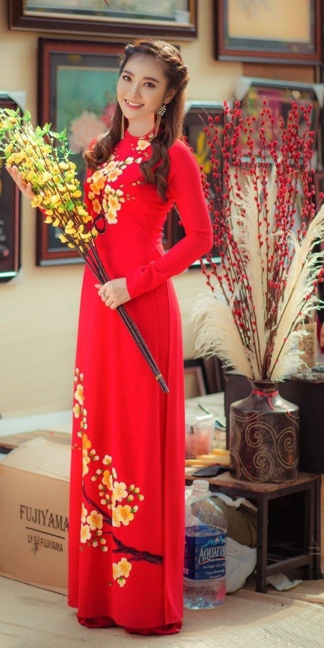 Pre-made Vietnamese Ao Dai Dress tet (Bộ áo dài may sẵn kèm quần, cổ tròn, tay lửng) Vietnamese traditional dress qipao cheongsam 3xl 5xl