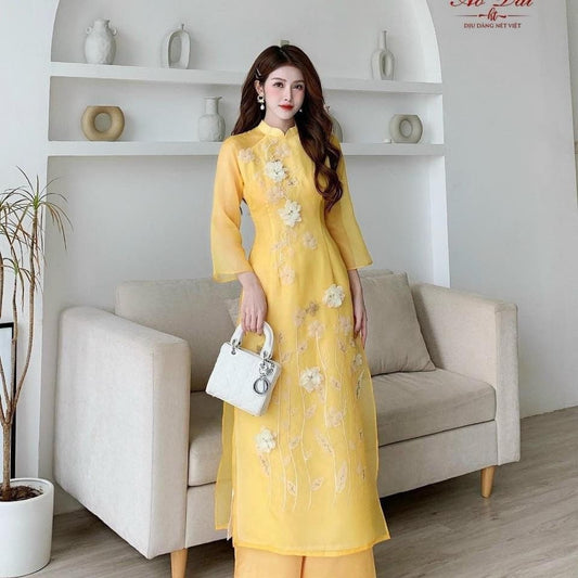 Pre-made Modern Vietnamese Ao Dai Organza Tet, Áo dài cách tân qipao cheongsam, luxury ao dai