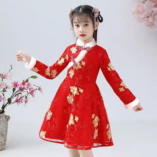 Girl Chinese Cheongsam Dress, Girl Cheongsam Lunar New Year, Qipao Hanfu Girl Kids Chinese Clothes Tang Red, Chinese Spring Festival